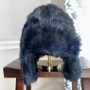 Faux Fur Trapper Hat in Black and Blue